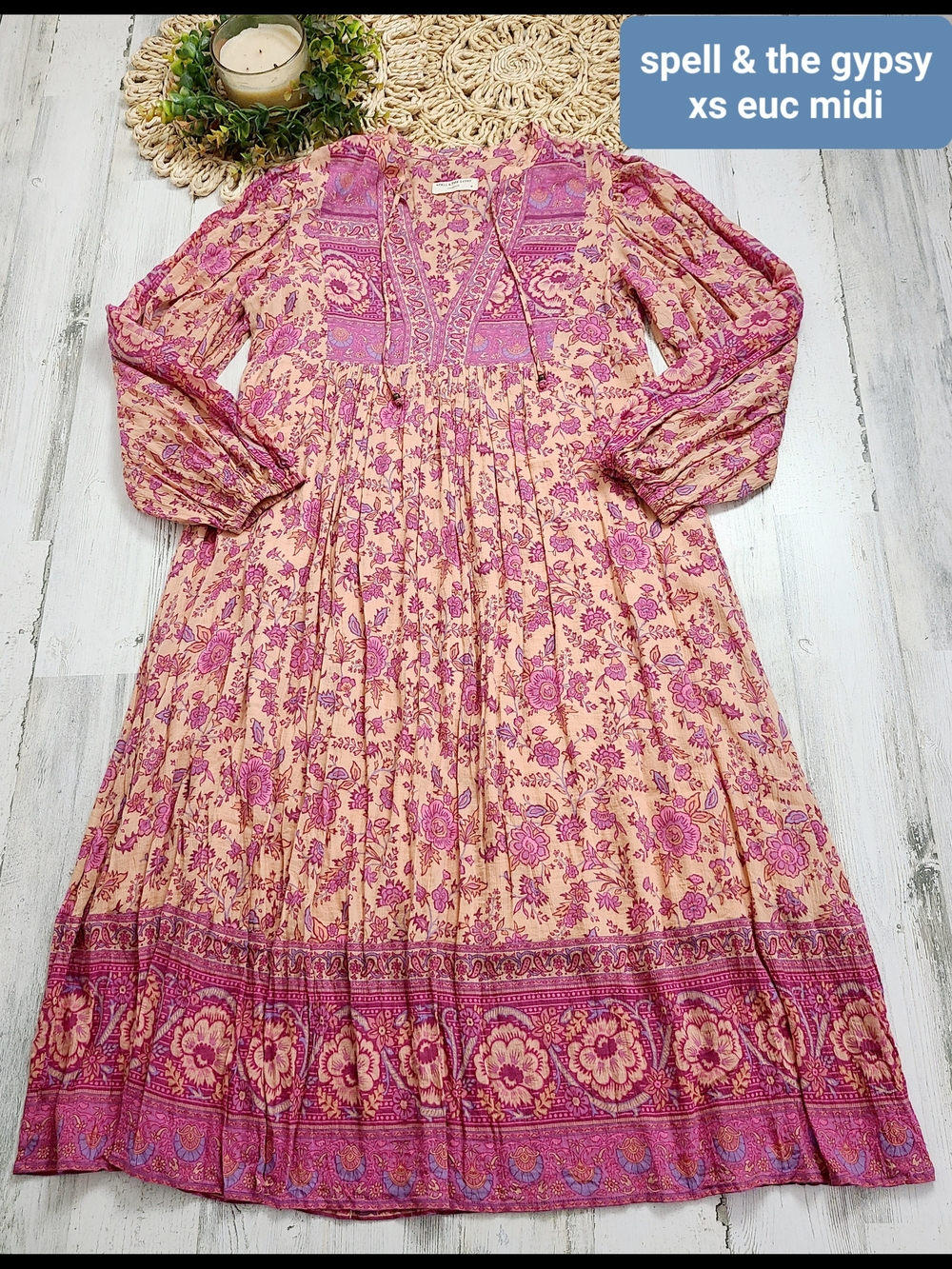 Spell Pink and Peach Floral Boho Midi Dress